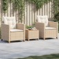 vidaXL Mesita y sillas con cojines 3 pzas ratán PE madera acacia beige vidaXL Mesita y sillas con cojines 3 pzas ratán PE madera acacia beige