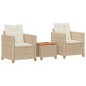 vidaXL Mesita y sillas con cojines 3 pzas ratán PE madera acacia beige vidaXL Mesita y sillas con cojines 3 pzas ratán PE madera acacia beige