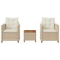 vidaXL Mesita y sillas con cojines 3 pzas ratán PE madera acacia beige vidaXL Mesita y sillas con cojines 3 pzas ratán PE madera acacia beige