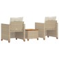 vidaXL Mesita y sillas con cojines 3 pzas ratán PE madera acacia beige vidaXL Mesita y sillas con cojines 3 pzas ratán PE madera acacia beige