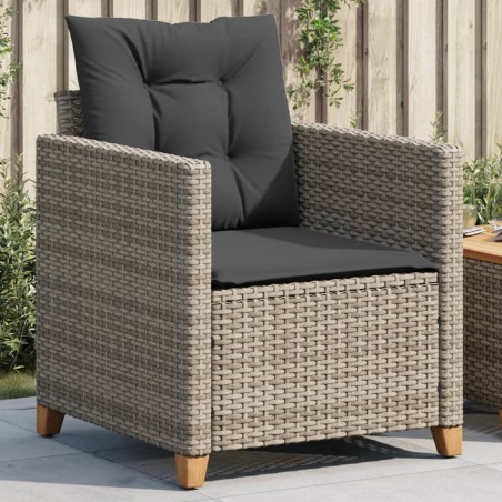 vidaXL Sillón de jardín con cojines ratán sintético gris