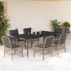 vidaXL Set comedor jardín 7 pzas y cojines ratán sintético gris claro