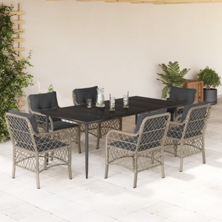vidaXL Set comedor jardín 7 pzas y cojines ratán sintético gris claro