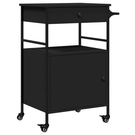 vidaXL Carrito de cocina de madera de ingeniería negro 56x43x89,5 cm