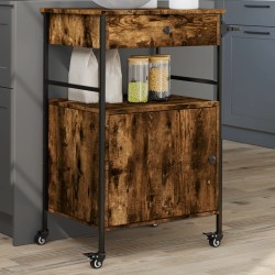 vidaXL Carrito de cocina madera ingeniería roble ahumado 56x43x89,5 cm