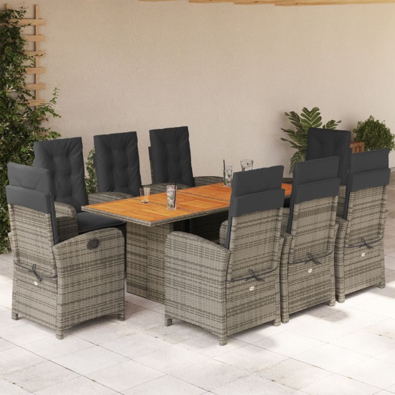 vidaXL Set comedor jardín 9 pzas y cojines ratán sintético gris vidaXL Set comedor jardín 9 pzas y cojines ratán sintético gris