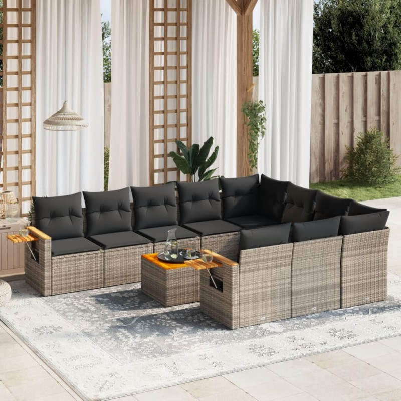 vidaXL Set de sofás de jardín 11 pzas y cojines ratán sintético gris vidaXL Set de sofás de jardín 11 pzas y cojines ratán sintético gris