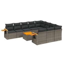 vidaXL Set de sofás de jardín 11 pzas y cojines ratán sintético gris