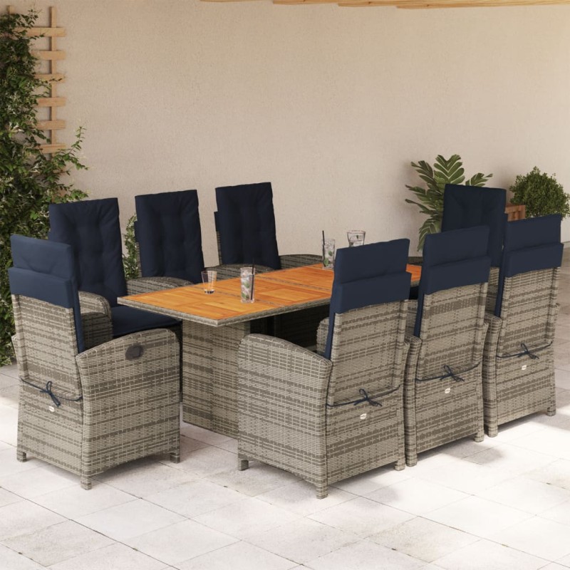 vidaXL Set comedor de jardín 9 pzas con cojines ratán sintético beige vidaXL Set comedor de jardín 9 pzas con cojines ratán sintético beige