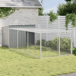 vidaXL Caseta perros con corral acero galvanizado gris 153x396x110 cm