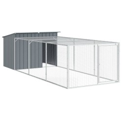 vidaXL Caseta perros con corral acero galvanizado gris 153x396x110 cm