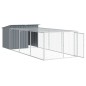 vidaXL Caseta perros con corral acero galvanizado gris 153x396x110 cm
