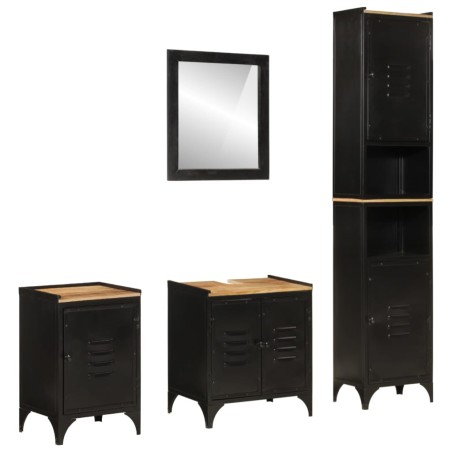vidaXL Conjunto de muebles de baño 4 pzas madera maciza mango y hierro