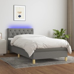 vidaXL Cama box spring con colchón y LED tela gris oscuro 80x200 cm