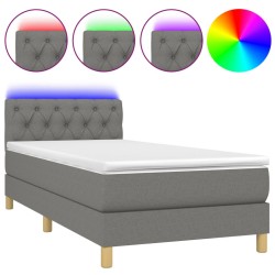 vidaXL Cama box spring con colchón y LED tela gris oscuro 80x200 cm