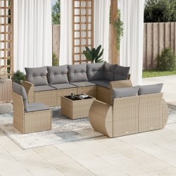 vidaXL Set de sofás de jardín 9 pzas con cojines ratán sintético beige