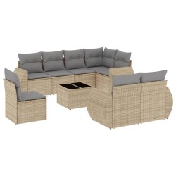 vidaXL Set de sofás de jardín 9 pzas con cojines ratán sintético beige