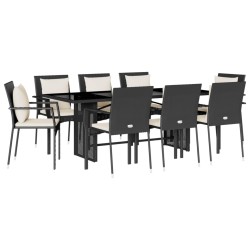 vidaXL Set de comedor de jardín 9 pzas y cojines ratán sintético negro