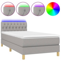vidaXL Cama box spring colchón y luces LED tela gris claro 90x200 cm