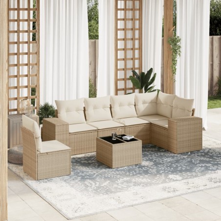 vidaXL Set sofás de jardín 7 piezas y cojines ratán sintético beige