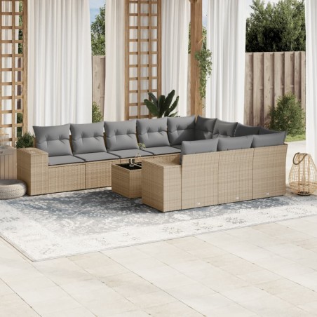 vidaXL Set de sofás de jardín 11pzas con cojines ratán sintético beige