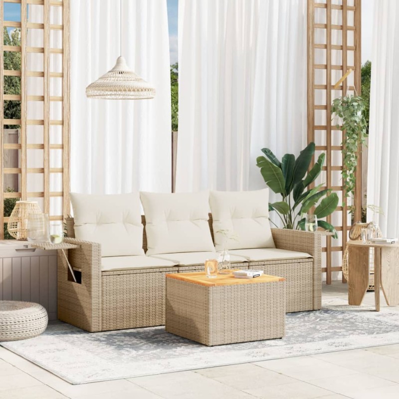 vidaXL Juego de sofás jardín con cojines 4 pzas ratán sintético beige vidaXL Juego de sofás jardín con cojines 4 pzas ratán sintético beige