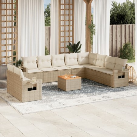 vidaXL Set de sofás de jardín 11pzas con cojines ratán sintético beige