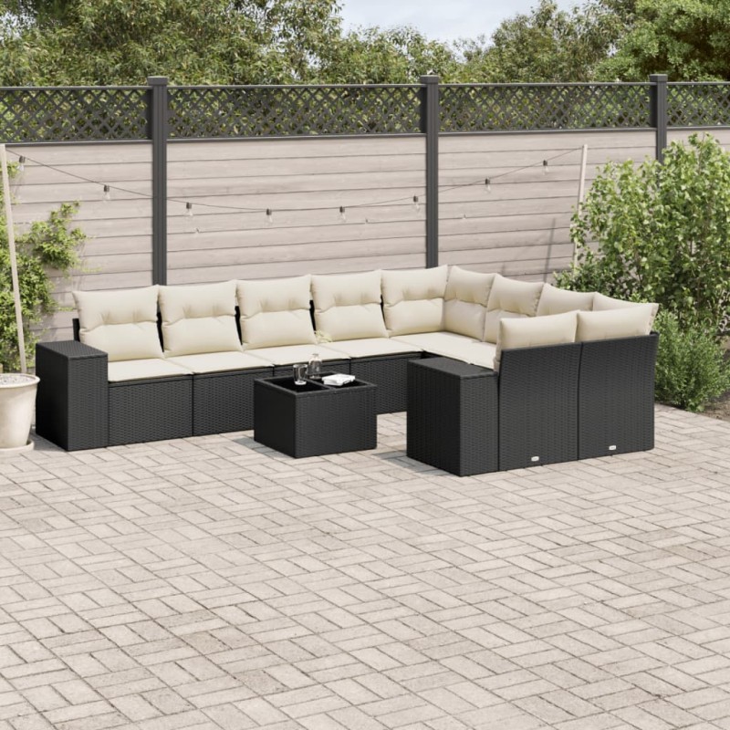 vidaXL Set de sofás de jardín 10 pzas cojines ratán sintético negro vidaXL Set de sofás de jardín 10 pzas cojines ratán sintético negro
