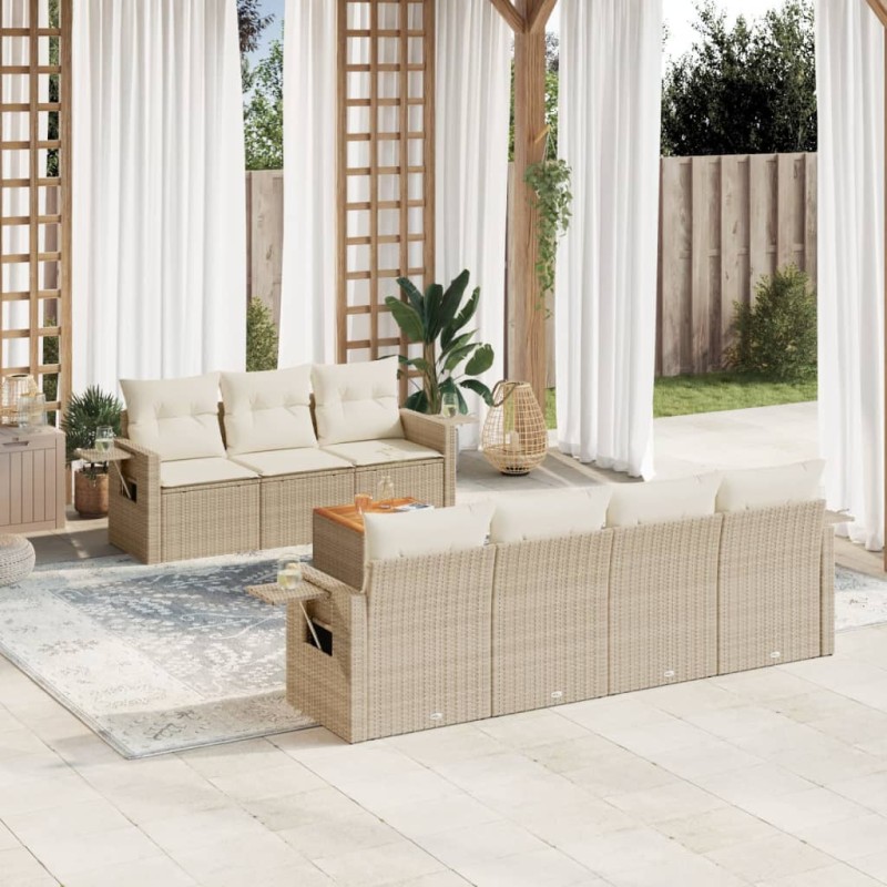 vidaXL Juego de sofás de jardín con cojines beige 8 pzas ratán PE vidaXL Juego de sofás de jardín con cojines beige 8 pzas ratán PE