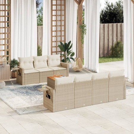 vidaXL Juego de sofás de jardín con cojines beige 8 pzas ratán PE