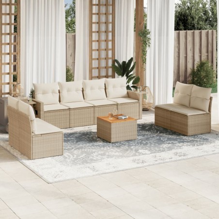 vidaXL Set de sofás de jardín 9 pzas con cojines ratán sintético beige