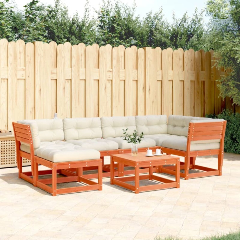 vidaXL Set de sofás jardín 6 pzas con cojines madera pino marrón cera vidaXL Set de sofás jardín 6 pzas con cojines madera pino marrón cera