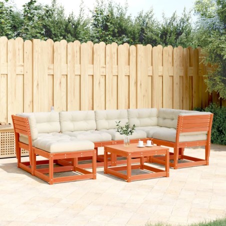 vidaXL Set de sofás jardín 6 pzas con cojines madera pino marrón cera