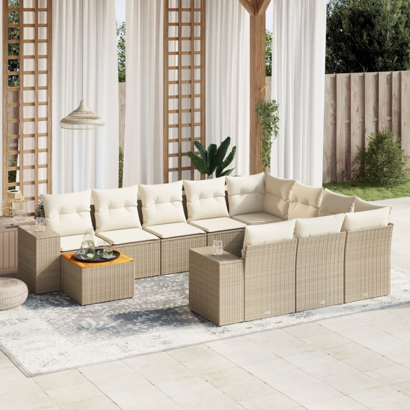 vidaXL Set de sofás de jardín 11pzas con cojines ratán sintético beige vidaXL Set de sofás de jardín 11pzas con cojines ratán sintético beige
