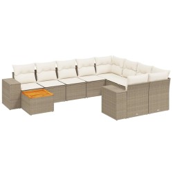 vidaXL Set de sofás de jardín 11pzas con cojines ratán sintético beige