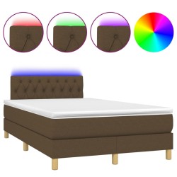 vidaXL Cama box spring con colchón y LED tela marrón oscuro 120x200 cm 