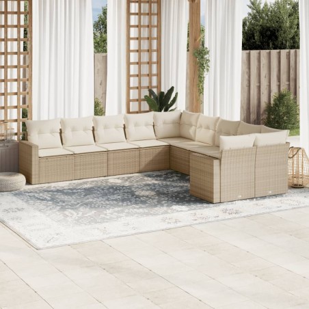 vidaXL Juego de sofás jardín con cojines beige 10 pzas ratán sintético