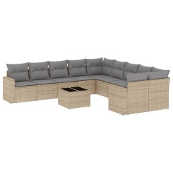 vidaXL Set de sofás de jardín 11pzas con cojines ratán sintético beige