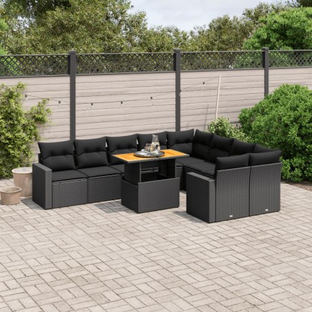 vidaXL Set de sofás de jardín 10 pzas cojines ratán sintético negro