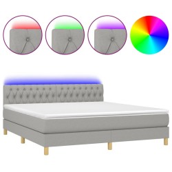 vidaXL Cama box spring con colchón tela y LED gris claro 160x200 cm 