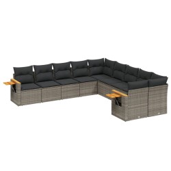 vidaXL Set de sofás de jardín 10 pzas con cojines ratán sintético gris