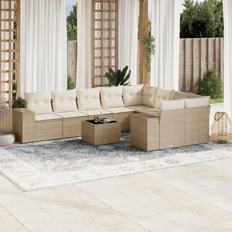 vidaXL Juego de sofás jardín con cojines beige 10 pzas ratán sintético vidaXL Juego de sofás jardín con cojines beige 10 pzas ratán sintético