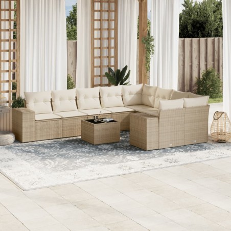 vidaXL Juego de sofás jardín con cojines beige 10 pzas ratán sintético