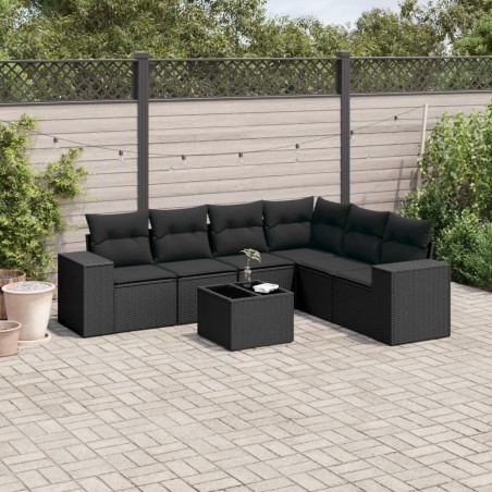 vidaXL Set de comedor de jardín 7 pzas y cojines ratán sintético negro