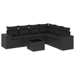 vidaXL Set de comedor de jardín 7 pzas y cojines ratán sintético negro