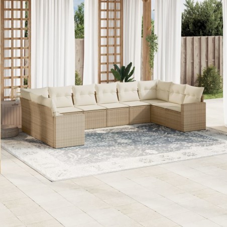 vidaXL Juego de sofás jardín con cojines beige 10 pzas ratán sintético
