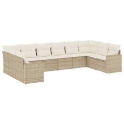 vidaXL Juego de sofás jardín con cojines beige 10 pzas ratán sintético