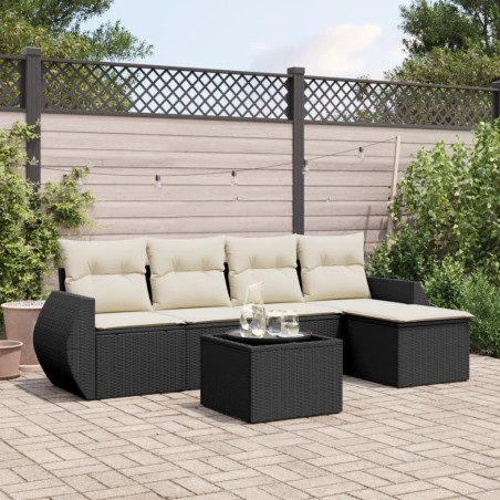 vidaXL Set de sofás de jardín 6 piezas y cojines ratán sintético negro