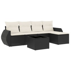vidaXL Set de sofás de jardín 6 piezas y cojines ratán sintético negro
