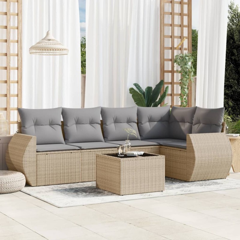 vidaXL Juego de sofás jardín con cojines 6 pzas ratán sintético beige vidaXL Juego de sofás jardín con cojines 6 pzas ratán sintético beige